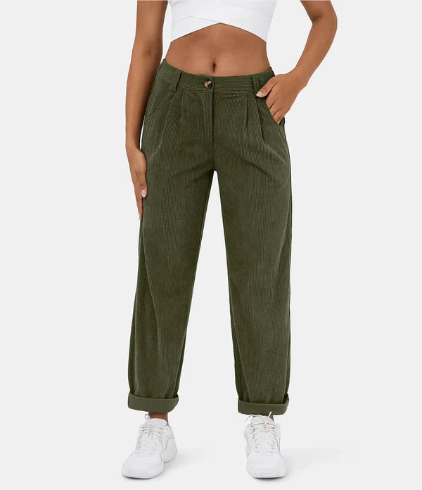 Pantalon taille haute à motif plissé