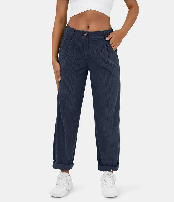 Pantalon taille haute à motif plissé