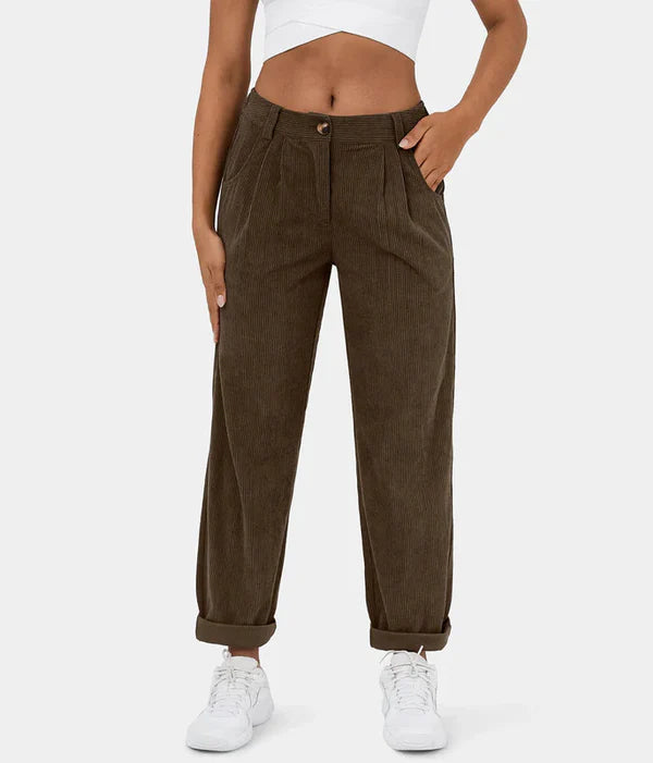 Pantalon taille haute à motif plissé