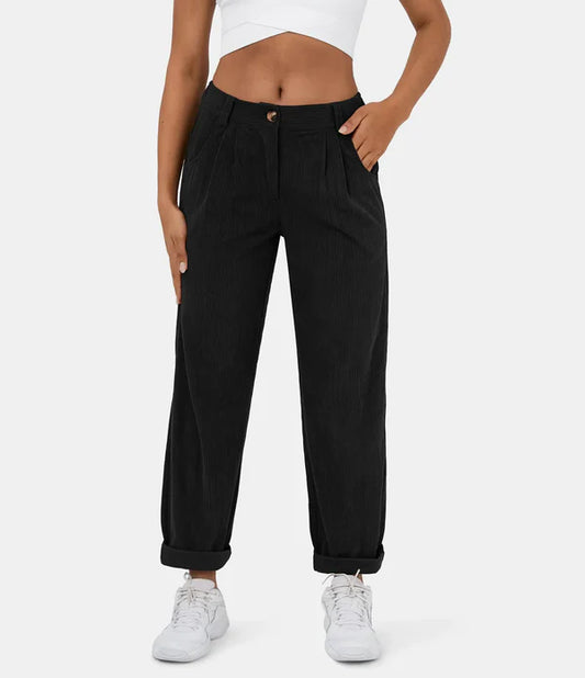 Pantalon taille haute à motif plissé